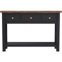 The appearance of Stormy Ridge Sofa Table In Chicory and Black designed by A-America in the transitional interior design. This chicory and black piece of furniture was selected by 1StopBedrooms from Stormy Ridge Collection to add a touch of cosiness and style into your home. Sku: STOBL7210. Material: Solid Rubberwood.
