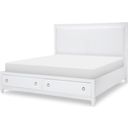 The appearance of Summerland Pure White Queen Upholstered Bed With Storage designed by Legacy Classic in the modern / contemporary interior design. This white piece of furniture was selected by 1StopBedrooms from Summerland Collection to add a touch of cosiness and style into your home. Sku: 1160-4205;1160-4235;1160-4904. Bed Size: Queen. Material: Poplar. Bed Type: Upholstered Bed.