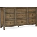 The appearance of Sundance Nine-Drawer Dresser designed by Hooker in the transitional interior design. This dark wood piece of furniture  was selected by 1StopBedrooms from Sundance Collection to add a touch of cosiness and style into your home. Sku: 6015-90202-89. Material: Veneer.