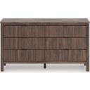 The appearance of Symarro Dresser In Brown designed by Signature Design by Ashley in the transitional interior design. This brown piece of furniture was selected by 1StopBedrooms from Symarro Collection to add a touch of cosiness and style into your home. Sku: NCB2614-31. Material: Wood.