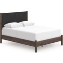 The appearance of Symarro Queen Upholstered Panel Bed In Brown designed by Signature Design by Ashley in the transitional interior design. This brown piece of furniture was selected by 1StopBedrooms from Symarro Collection to add a touch of cosiness and style into your home. Sku: NCB2614-154;NCB2614-57. Bed Type: Panel Bed. Bed Size: Queen.