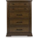 The appearance of Taffenbrook Chest of Drawers In Medium Brown designed by Signature Design by Ashley in the transitional interior design. This medium brown piece of furniture  was selected by 1StopBedrooms from Taffenbrook Collection to add a touch of cosiness and style into your home. Sku: B849-46. Material: Wood.