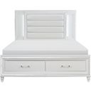 The appearance of Tamsin White Metallic Queen Storage Platform Bed designed by Homelegance in the transitional interior design. This white piece of furniture  was selected by 1StopBedrooms from Tamsin Collection to add a touch of cosiness and style into your home. Sku: 1616W-1;1616W-2;1616W-3. Bed Type: Platform Bed. Material: Faux Leather. Bed Size: Queen.