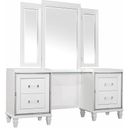The appearance of Tamsin Vanity Dresser with Mirror In White designed by Homelegance in the modern / contemporary interior design. This white piece of furniture  was selected by 1StopBedrooms from Tamsin Collection to add a touch of cosiness and style into your home. Sku: 1616W-15R;1616W-15L;1616W-15M. Material: Wood.