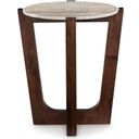 The appearance of Tanidore End Table In Warm Brown designed by Signature Design by Ashley in the transitional interior design. This warm brown piece of furniture  was selected by 1StopBedrooms from Tanidore Collection to add a touch of cosiness and style into your home. Sku: T667-6. Material: Marble.