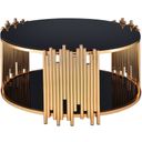 The appearance of Tanquin Gold and Black Glass Coffee Table designed by ACME in the modern / contemporary interior design. This gold piece of furniture was selected by 1StopBedrooms from Tanquin Collection to add a touch of cosiness and style into your home. Sku: 84490ST;84491GL. Material: Glass.