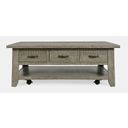 The appearance of Telluride 50 Inch Coffee Table with Caster Wheels and Pull Through Drawers In Driftwood designed by Jofran in the rustic / southwestern interior design. This driftwood piece of furniture was selected by 1StopBedrooms from Telluride Collection to add a touch of cosiness and style into your home. Sku: 2230-11. Material: Pine.