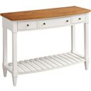 The appearance of Laguna Temple Bowfront Console Table In Tides designed by Barclay Butera in the transitional interior design. This tides piece of furniture was selected by 1StopBedrooms from Laguna Collection to add a touch of cosiness and style into your home. Sku: 935-966. Material: Wood.