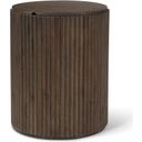 The appearance of Terra Dark Brown Wood Fluted Round Side Table designed by Mercana in the modern / contemporary interior design. This dark brown piece of furniture  was selected by 1StopBedrooms from Terra Collection to add a touch of cosiness and style into your home. Sku: 69881. Material: Wood.