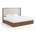 Tiberio Solid Wood and Linen Textured Fabric Queen Bed In Brown and Cream
