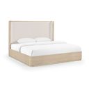 Tiberio Solid Wood and Linen Textured Fabric Queen Bed In Natural and Cream