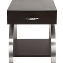 The appearance of Tioga Espresso And Brushed Chrome Metal End Table designed by Homelegance in the modern / contemporary interior design. This brown piece of furniture  was selected by 1StopBedrooms from Tioga Collection to add a touch of cosiness and style into your home. Sku: 3533RF-04. Material: Wood.