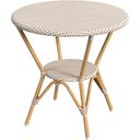 The appearance of Tobias Outdoor Rattan Round Bistro Table In Beige and White designed by Butler Specialty Company in the traditional interior design. This beige/white piece of furniture  was selected by 1StopBedrooms from Tobias Collection to add a touch of cosiness and style into your home. Sku: 5646433. Table Top Shape: Round. Material: Metal.