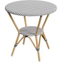 The appearance of Tobias Outdoor Rattan Round Bistro Table In Black and White designed by Butler Specialty Company in the traditional interior design. This black and white piece of furniture was selected by 1StopBedrooms from Tobias Collection to add a touch of cosiness and style into your home. Sku: 5646434. Table Top Shape: Round. Material: Metal.
