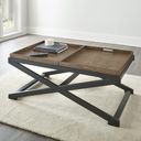 The appearance of Topeka Cocktail Table designed by Steve Silver in the transitional interior design. This brown piece of furniture  was selected by 1StopBedrooms from Topeka Collection to add a touch of cosiness and style into your home. Sku: TP100C. Material: Rubberwood.