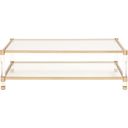 The appearance of Traditions Nouveau Coffee Table In Brushed Brass and Clear designed by Essentials For Living in the transitional interior design. This brushed brass/clear piece of furniture was selected by 1StopBedrooms from Traditions Collection to add a touch of cosiness and style into your home. Sku: 6073.BBRS/CLR. Material: Steel.