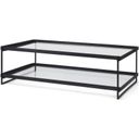 The appearance of Trey Black Metal With Glass Coffee Table designed by Mercana in the modern / contemporary interior design. This black piece of furniture  was selected by 1StopBedrooms from Trey Collection to add a touch of cosiness and style into your home. Sku: 69786. Material: Metal.