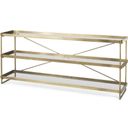 The appearance of Trey Gold Metal With Glass Console Table designed by Mercana in the modern / contemporary interior design. This gold piece of furniture  was selected by 1StopBedrooms from Trey Collection to add a touch of cosiness and style into your home. Sku: 69782. Material: Metal.