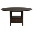 The appearance of Twyla 60 Inch Round Dining Table with Drawer In Dark Cocoa designed by Coaster in the transitional interior design. This dark cocoa piece of furniture  was selected by 1StopBedrooms from Twyla Collection to add a touch of cosiness and style into your home. Sku: 115100B1;115100B2. Table Top Shape: Round. Material: MDF. Size: 60".
