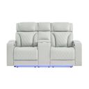 U8611 Blanche Power Console Reclining Loveseat with LED and Speaker In Silver