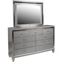 The appearance of Valentino Silver Dresser designed by New Classic in the modern / contemporary interior design. This silver piece of furniture  was selected by 1StopBedrooms from Valentino Collection to add a touch of cosiness and style into your home. Sku: BA9698S-050. Material: Wood.