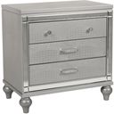 The appearance of Valentino Silver Nightstand designed by New Classic in the modern / contemporary interior design. This silver piece of furniture  was selected by 1StopBedrooms from Valentino Collection to add a touch of cosiness and style into your home. Sku: BA9698S-040. Material: Wood.