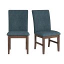 Veronica Dining Side Chair with Fabric Set of 2 In Walnut and Denim Blue