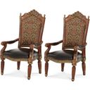 The appearance of Villa Valencia Arm Chair Set of 2 designed by Michael Amini in the traditional interior design. This brown piece of furniture was selected by 1StopBedrooms from Villa Valencia Collection to add a touch of cosiness and style into your home. Sku: 72004-55. Material: Leather.