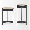 The appearance of Wade Travertine Marble And Metal End Tables In Black and Beige designed by Mercana in the industrial interior design. This black and beige piece of furniture  was selected by 1StopBedrooms from Wade Collection to add a touch of cosiness and style into your home. Sku: 71043-AB. Material: Metal.