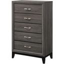The appearance of Watson 5-drawer Chest Grey Oak and Black designed by Coaster in the transitional interior design. This grey oak piece of furniture was selected by 1StopBedrooms from Watson Collection to add a touch of cosiness and style into your home. Sku: 212425. Material: Wood.