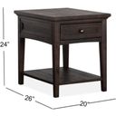 The appearance of Westley Falls Graphite Rectangle End Table designed by Magnussen in the transitional interior design. This brown piece of furniture  was selected by 1StopBedrooms from Westley Falls Collection to add a touch of cosiness and style into your home. Sku: T4399-03. Material: Pine Veneer.