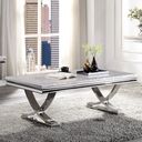 The appearance of Wettingen Coffee Table In Chrome designed by Furniture of America in the glam interior design. This chrome piece of furniture  was selected by 1StopBedrooms from Wettingen Collection to add a touch of cosiness and style into your home. Sku: CM4285C-1;CM4285C-2;CM4285C-3. Material: Stainless Steel.