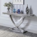 The appearance of Wettingen Sofa Table In Chrome designed by Furniture of America in the glam interior design. This chrome piece of furniture  was selected by 1StopBedrooms from Wettingen Collection to add a touch of cosiness and style into your home. Sku: CM4285S-1;CM4285S-2;CM4285S-3. Material: Stainless Steel.
