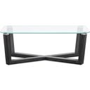 The appearance of Wexler Rectangular Cocktail Table In Black Truffle And Clear Glass designed by Magnussen in the modern / contemporary interior design. This black truffle and clear glass piece of furniture  was selected by 1StopBedrooms from Wexler Collection to add a touch of cosiness and style into your home. Sku: T6345-43. Material: Hardwood.
