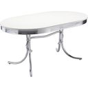 The appearance of Retro Oval Dining Table Glossy White and Chrome designed by Coaster in the modern / contemporary interior design. This chrome piece of furniture  was selected by 1StopBedrooms from Retro Collection to add a touch of cosiness and style into your home. Sku: 2065. Table Top Shape: Oval. Material: Metal. Size: 36" x 60".