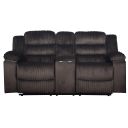 The appearance of Willow Console Loveseat with Dual Recliners In Brown designed by New Classic in the modern / contemporary interior design. This brown piece of furniture was selected by 1StopBedrooms from Willow Collection to add a touch of cosiness and style into your home. Sku: U1816-25-BRN. Material: Fabric.