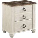 The appearance of Willowton 2 Drawer Nightstand designed by Signature Design by Ashley in the transitional interior design. This white wash piece of furniture was selected by 1StopBedrooms from Willowton Collection to add a touch of cosiness and style into your home. Sku: B267-92. Material: Marble.