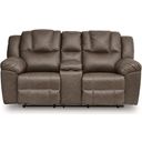The appearance of Windsley Reclining Loveseat with Console In Driftwood designed by Signature Design by Ashley in the modern / contemporary interior design. This driftwood piece of furniture was selected by 1StopBedrooms from Windsley Collection to add a touch of cosiness and style into your home. Sku: NC6450694. Material: Fabric.