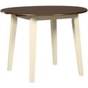 The appearance of Woodanville White and Brown Round Drop Leaf Dining Table designed by Signature Design by Ashley in the transitional interior design. This cream/brown piece of furniture  was selected by 1StopBedrooms from Woodanville Collection to add a touch of cosiness and style into your home. Sku: D335-15. Table Top Shape: Round. Material: Wood. Size: 40".