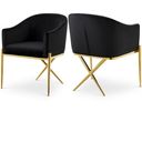 The appearance of Xavier Velvet Dining Chair In Black designed by Meridian in the modern / contemporary interior design. This black piece of furniture was selected by 1StopBedrooms from Xavier Collection to add a touch of cosiness and style into your home. Sku: 763Black-C. Material: Velvet.