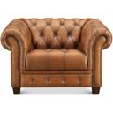 The appearance of York Leather Chair In Saddle Brown designed by Hydeline in the traditional interior design. This saddle brown piece of furniture was selected by 1StopBedrooms from York Collection to add a touch of cosiness and style into your home. Sku: 67239-10V01-LS2825. Material: Leather.