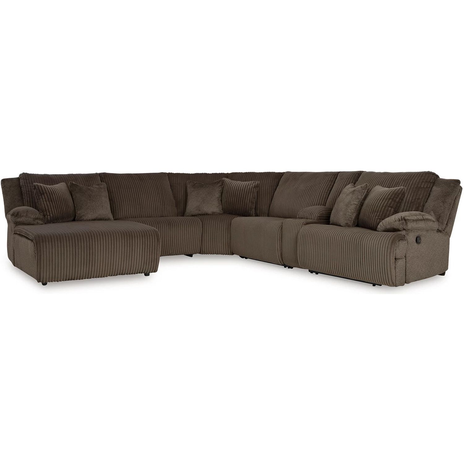 Top Tier 6-Piece Reclining Sectional with Chaise In Chocolate by Ashley Furniture | 1StopBedrooms
