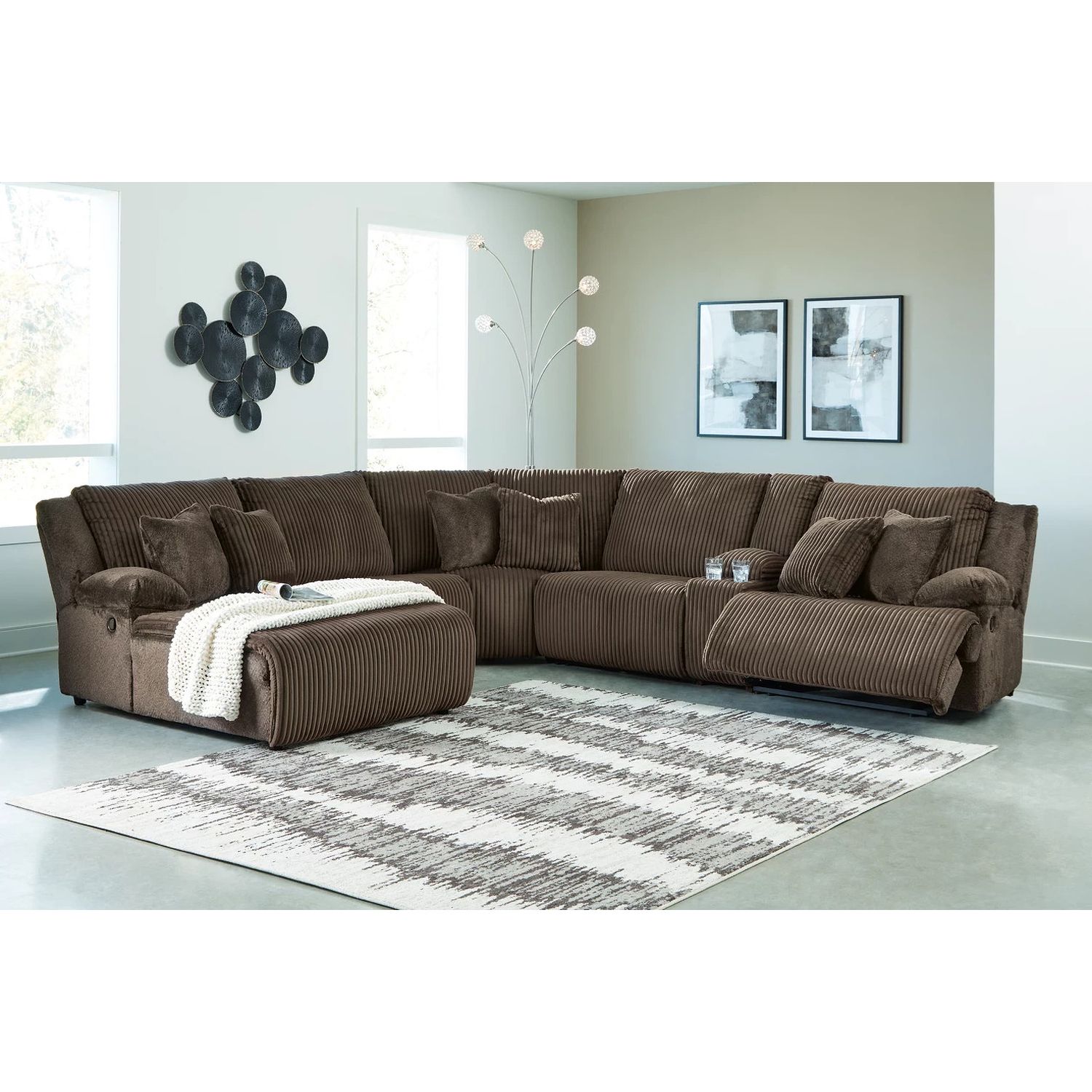 Top Tier 6-Piece Reclining Sectional with Chaise In Chocolate by Ashley Furniture | 1StopBedrooms