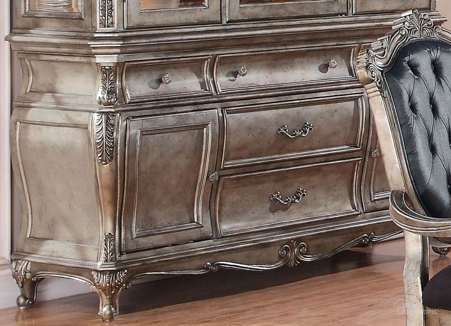The appearance of Chantelle Buffet And Hutch Finish In Antique Platinum designed by ACME in the rustic / southwestern interior design. This antique platinum piece of furniture  was selected by 1StopBedrooms from Chantelle Collection to add a touch of cosiness and style into your home. Sku: 60545B. Material: Wood. Product Type: Buffet and Hutch. Image1