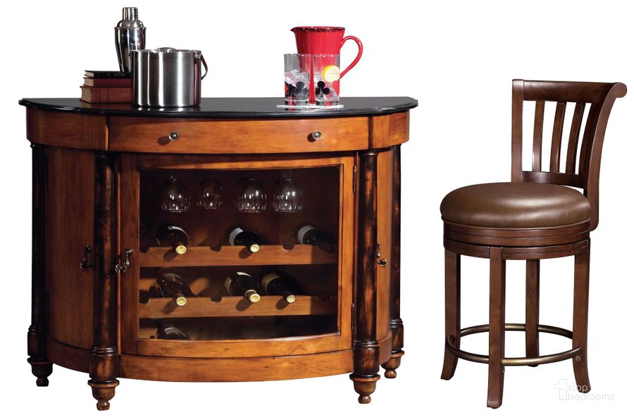 The appearance of 695016 Merlot Valley Wine & Bar Set 695016 designed by Howard Miller in the traditional interior design. This brown piece of furniture  was selected by 1StopBedrooms from  to add a touch of cosiness and style into your home. Sku: 695016;697010. Material: Wood. Product Type: Bar Set. Image1
