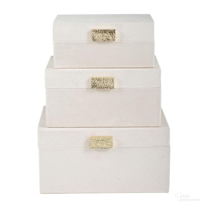 The appearance of 7/8/9 Inch Velveteen Jewelry Bo x Set of 3 In Cotton designed by Sagebrook in the modern / contemporary interior design. This ivory and beige piece of furniture  was selected by 1StopBedrooms from  to add a touch of cosiness and style into your home. Sku: 14829-07. Product Type: Jewelry Box. Material: MDF. Image1