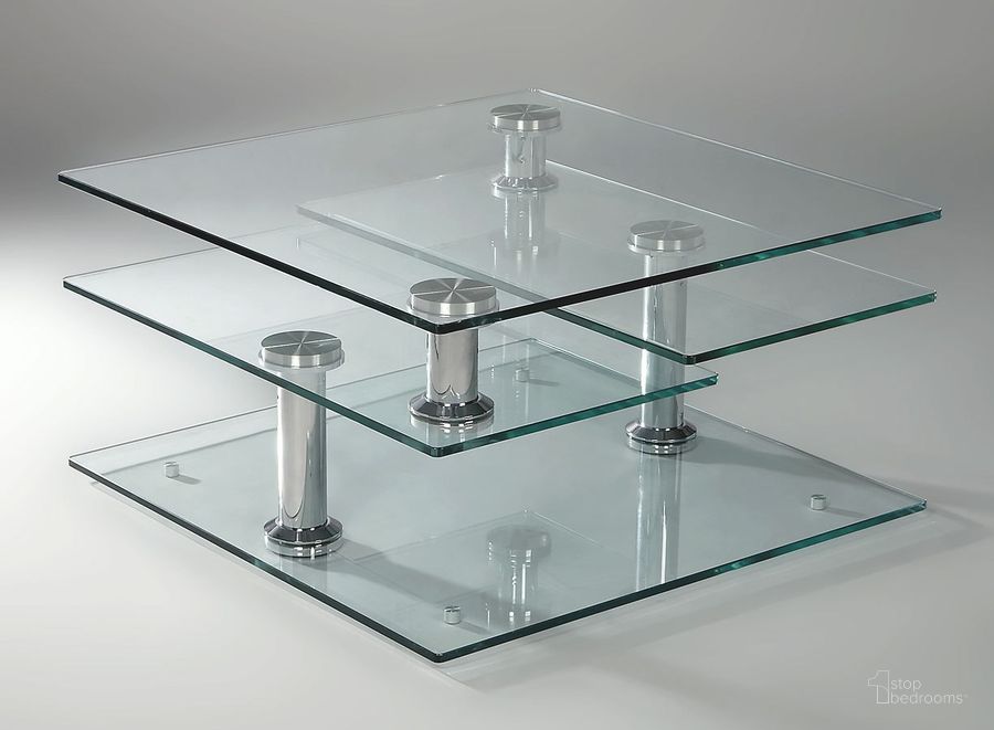 The appearance of 8052 Multi-Top Motion Glass Cocktail Table In Chrome designed by Chintaly Imports in the modern / contemporary interior design. This chrome piece of furniture  was selected by 1StopBedrooms from 8052 Collection to add a touch of cosiness and style into your home. Sku: 8052-CT-T;8052-CT-B. Material: Metal. Product Type: Cocktail Table. Image1