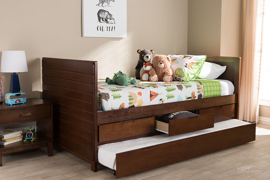 Baxton Studio Linna Modern And Contemporary Walnut Brown-Finished Daybed  With Trundle - 1StopBedrooms