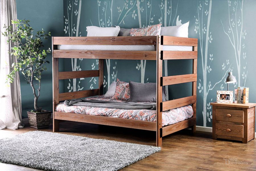 The appearance of Arlette Full Over Full Bunk Bed With 2 Slat Kits In Mahogany designed by Furniture of America in the rustic / southwestern interior design. This mahogany piece of furniture  was selected by 1StopBedrooms from Arlette Collection to add a touch of cosiness and style into your home. Sku: AM-BK200-1;AM-BK200-2;AM-BK200-3;AM-SL110-F. Bed Type: Bunk Bed. Material: Wood. Product Type: Bunk Bed. Bed Size: Full Over Full.