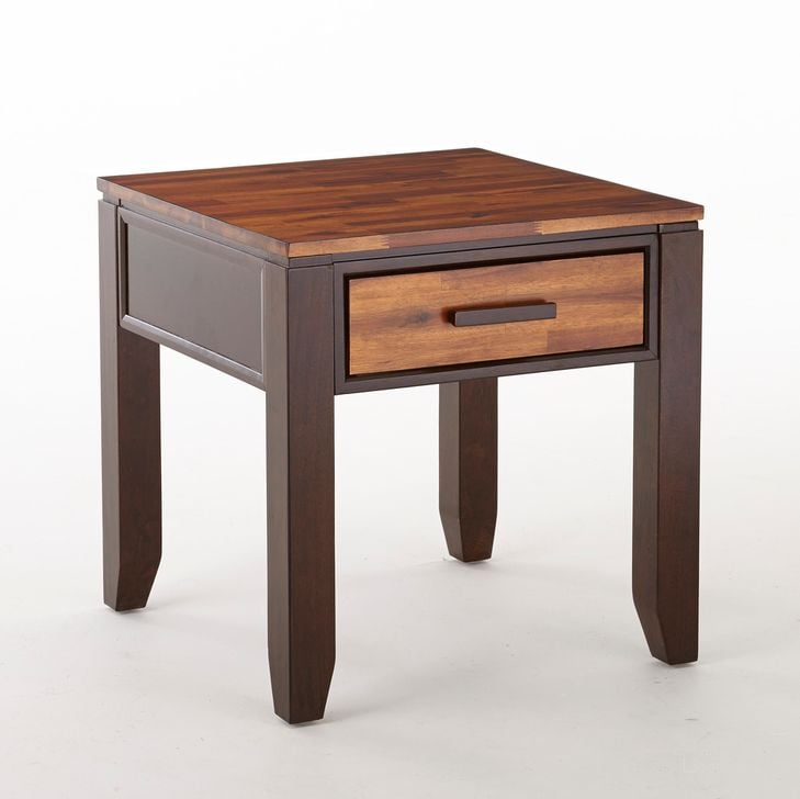 The appearance of Abaco End Table In Brown designed by Steve Silver in the transitional interior design. This brown piece of furniture  was selected by 1StopBedrooms from Abaco Collection to add a touch of cosiness and style into your home. Sku: AB600E. Product Type: End Table. Material: Rubberwood. Image1